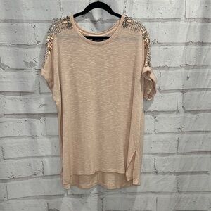 Lane Bryant Beige Short Sleeve Top with Embellished Shoulders